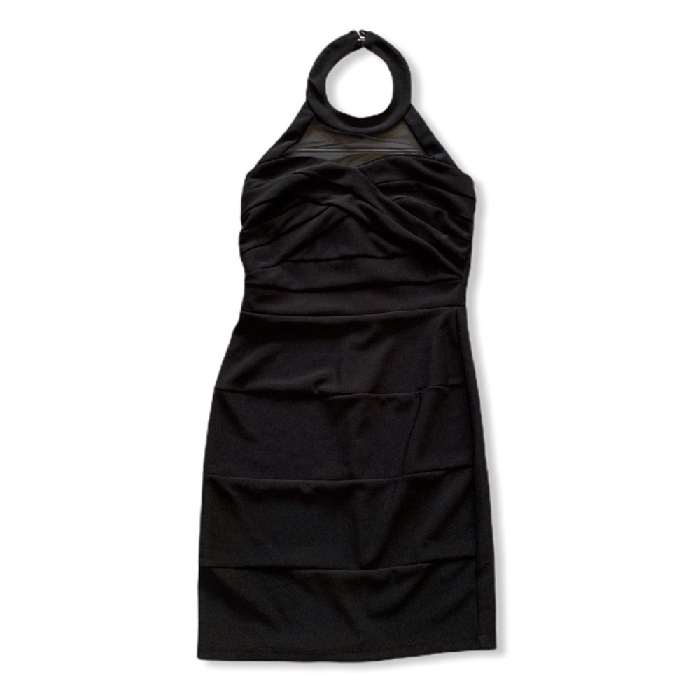 NWT Mesh Halter Little Black Dress Sheer Cocktail Party Stretch Jrs Crystal Sky
